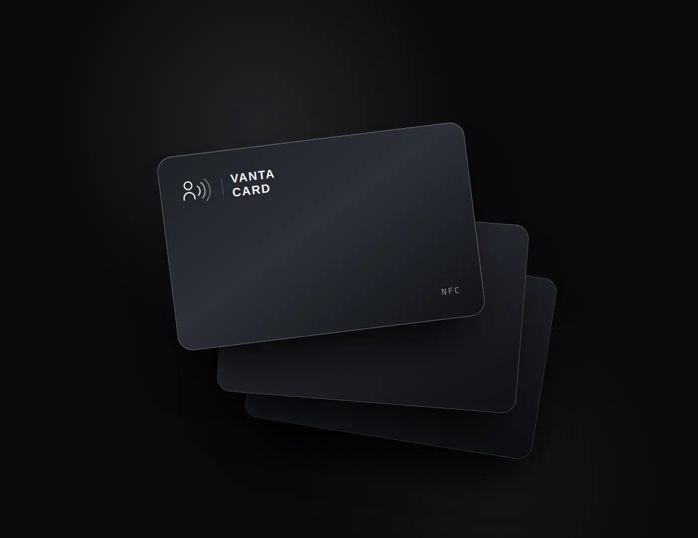 Tres tarjetas VantaCard con NFC, flotando en cascada