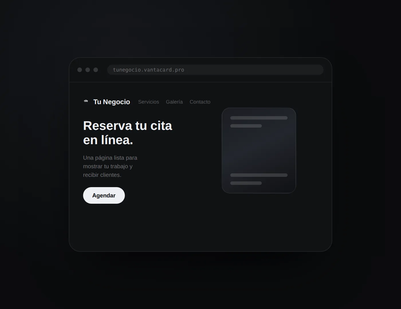 Vista de una página web de negocio con navegación, encabezado y botón para agendar